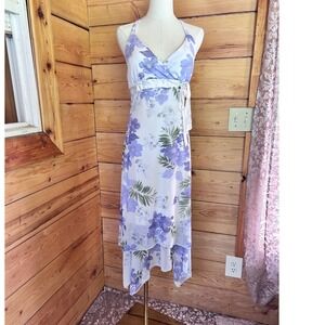 Vintage Halter Dress‎ Womens Size 6 Purple Floral Handkerchief Hem Midi Mariposa
